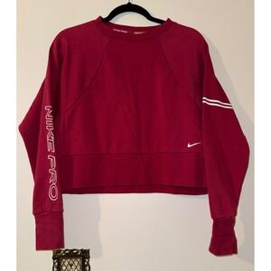 Nike Pro Burgundy Cropped‎ Oversized Sweatshirt Women's S Dri Fit Athletic Fit